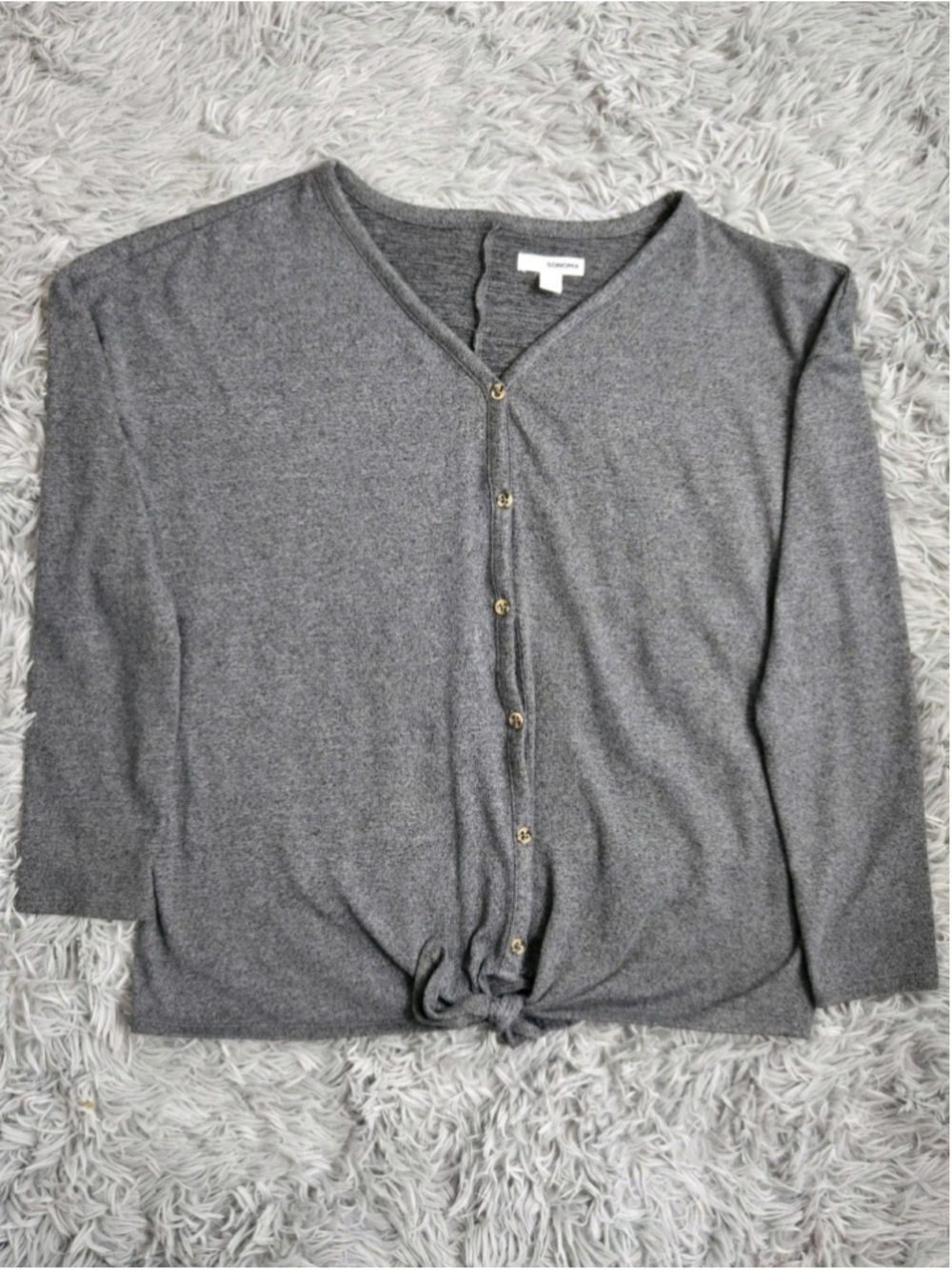 Sonoma Gray Knit Tie Front Cardigan Sweater Womens S Small Maternity Button Up